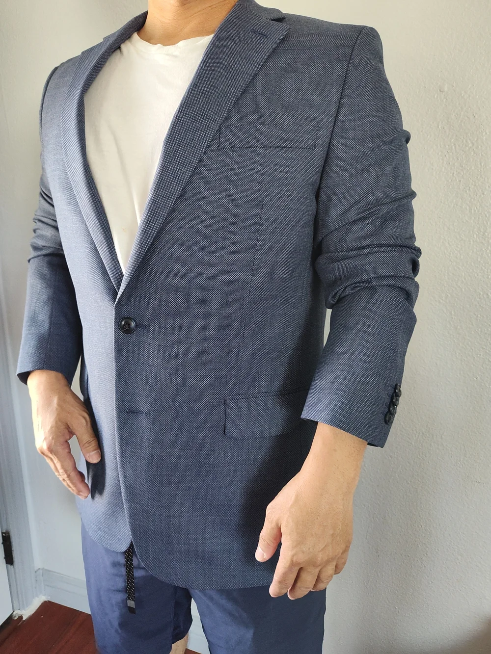 Original Penguin Navy Textured Sport Coat with Light Blue Lining Mens Size 44L